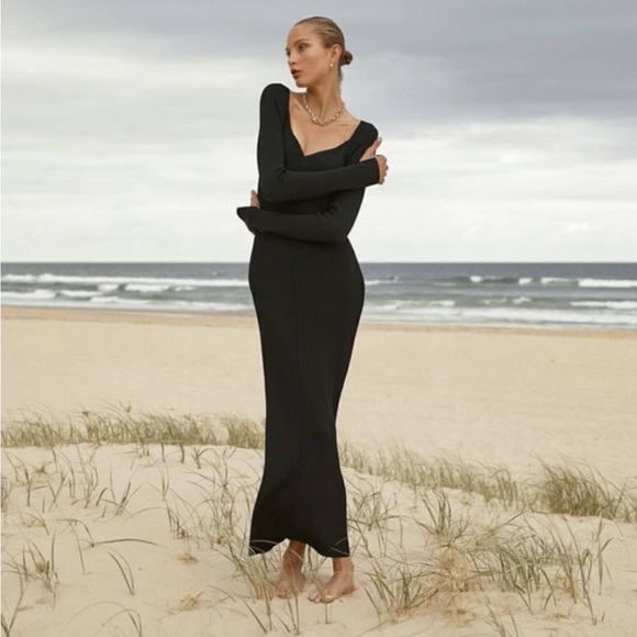 DISSH Janie Sweetheart Neckline Maxi Knit Dress Gown in Black Sweater Size: L - Picture 3 of 12